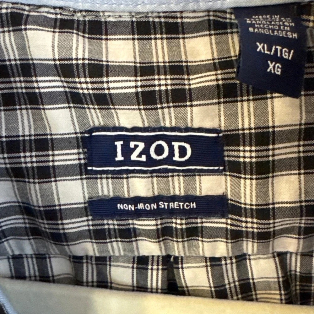 IZOD Mens Plaid Non Iron‎ Stretch Button Down Shirt XL Tall GUC